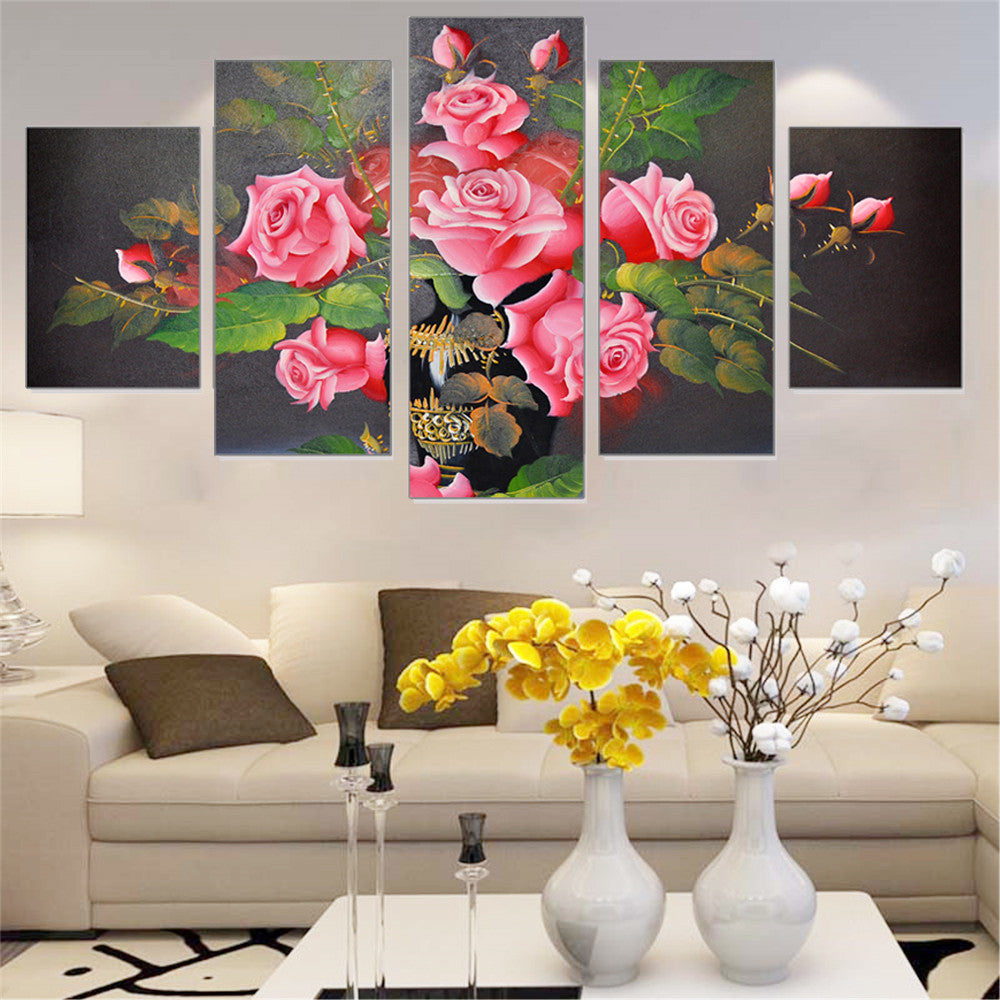 Modular Oil Painting Frameless Rose Flowers Wall Art Poster Canvas Picture Home Decoration Print on Canvas for Living Room 5pcs