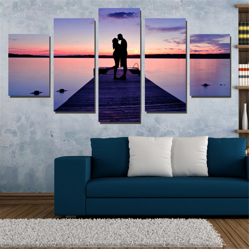Couples In The Sunset  Mordern Canvas Painting Unframed Wall Painting Art Print Oil Picture Seaview Modular Home Decoration 5pcs