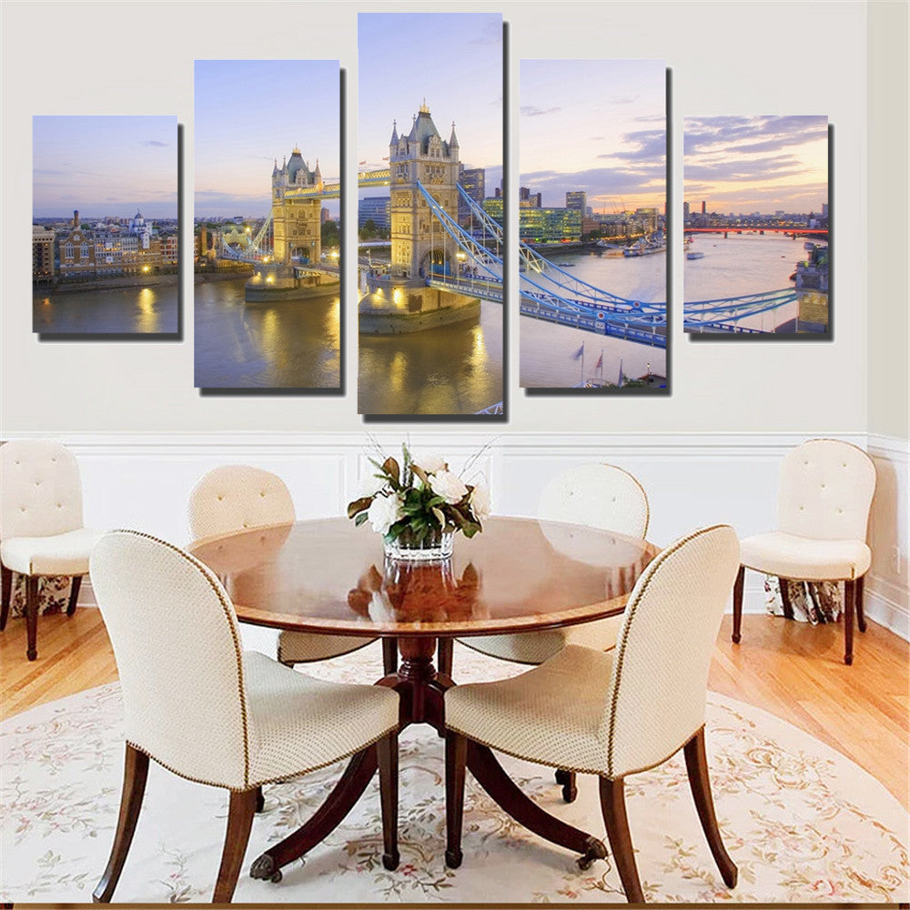 Mordern Famous Bridge Canvas Painting Frameless Sunset Wall Painting Art Print Oil Picture Scenery Home Decor for Room Wall 5pcs
