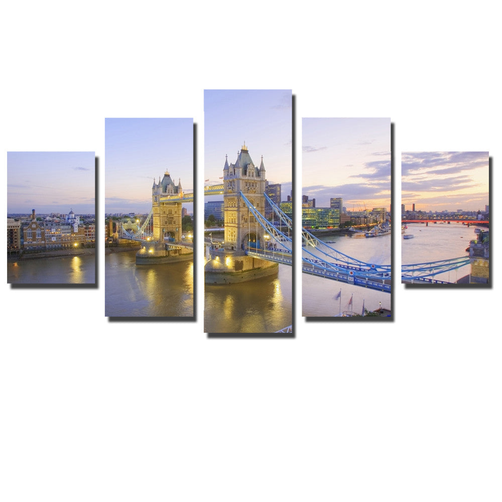 Mordern Famous Bridge Canvas Painting Frameless Sunset Wall Painting Art Print Oil Picture Scenery Home Decor for Room Wall 5pcs