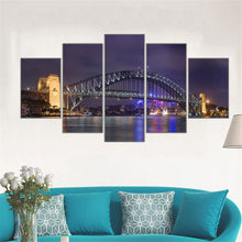 Load image into Gallery viewer, No Frame Canvas Painting Harbour Bridge Sydney Scenery Picture Night View Art Work for Living Room Mordern Home Decoration 5pcs
