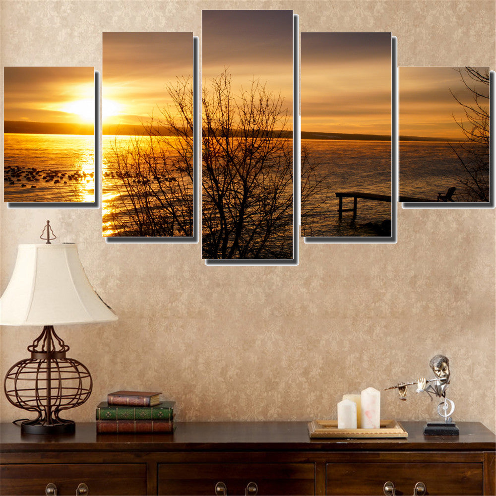 Print Art Canvas Painting Unframed 5 Piece Large HD Sunset for Living Room Wall Picture Home Decoration with Free Shipping 5pcs