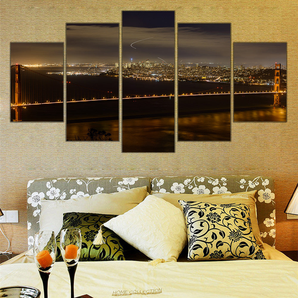 No Frame Golden Gate Bridge on Canvas City Landscape Wall Art Cuadros Home Decoration Canvas Pictures for Living Room 5 Pieces