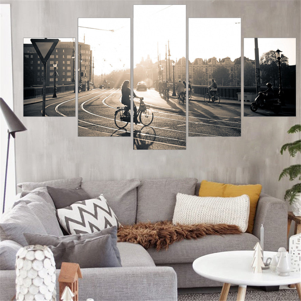 Frameless Canvas Painting City Landscape Wall Art Print Wall Oil Painting Home Decor Canvas Printings for Living Room Wall 5pcs