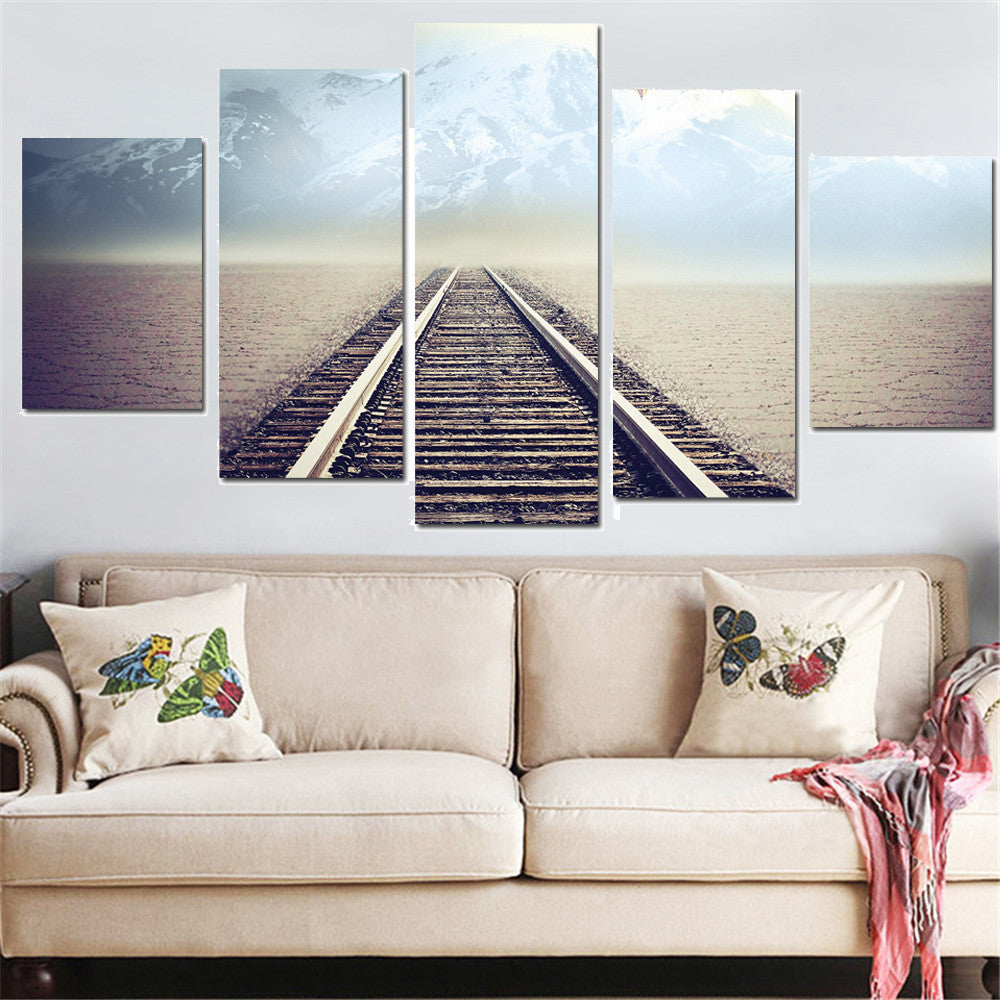 5 Panel Modern Oil Painting Railway Landscape Posters and prints Canvas Wall Art Landscape Oil Picture for Living Room No Frame