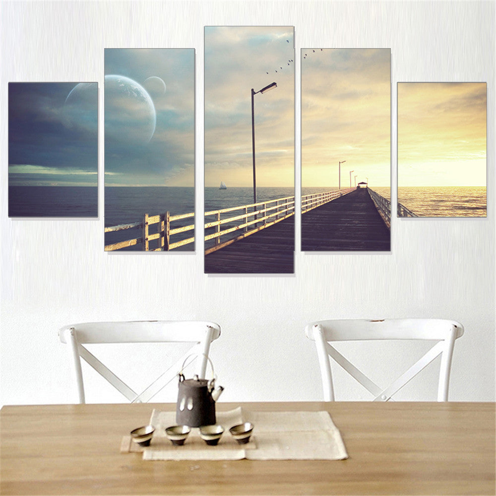 Canvas Painting Sunset Scenery Oil Painting Seting Sun Frameless Pictures Art Poster Wall Home Decoration for Room Wall 5pcs
