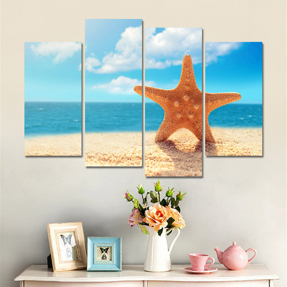 Modern Nordic Landscape Sea Shell Print Poster Wall Art Canvas Pictures for Kids Room Oil Painting Home Decor No Frame 4 Pieces