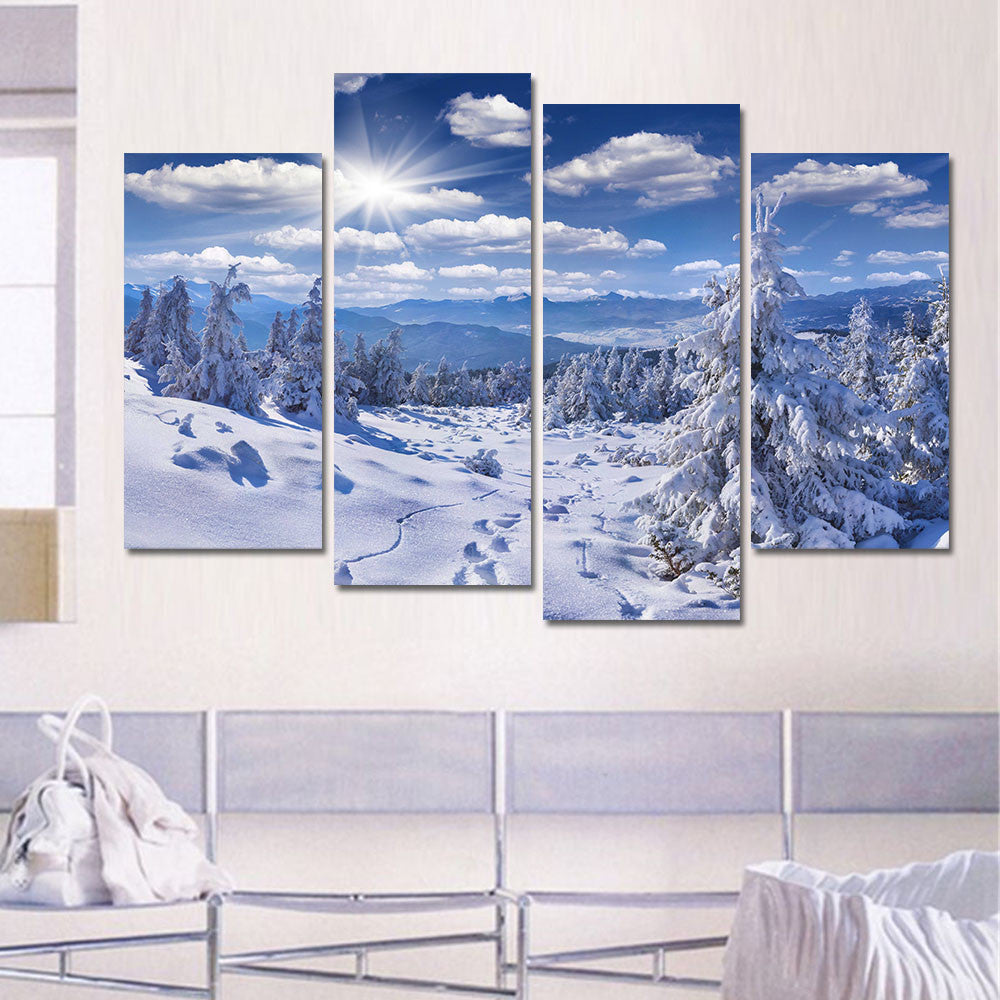 4 Panels Snow Mountain Landscape Modern Home Wall Decor Posters and Prints Oil Painting Canvas Art HD Print Painting No Frame