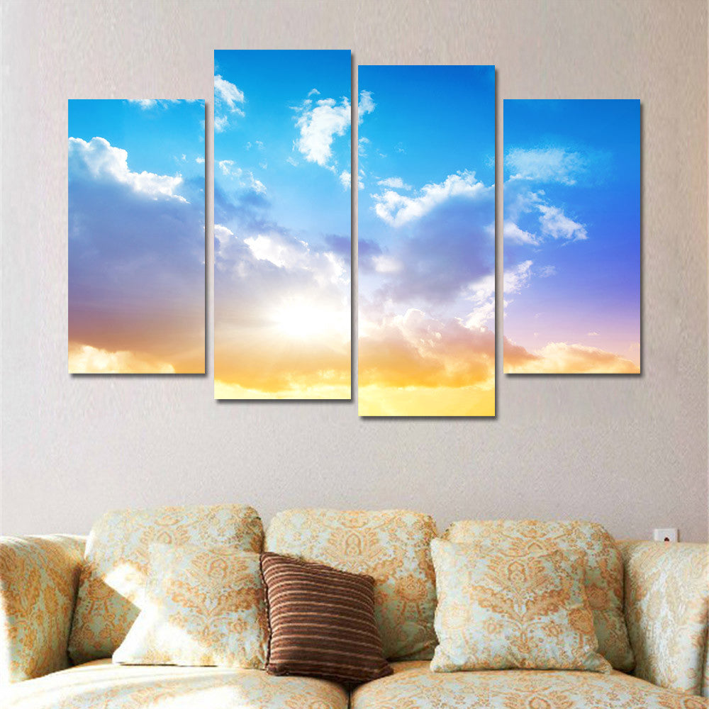Canvas Painting Unframed Blue Sky Landscape Wall Art Home Decor Oil Spray Modular Painting Oil Pictures for Living Room 4 Pieces