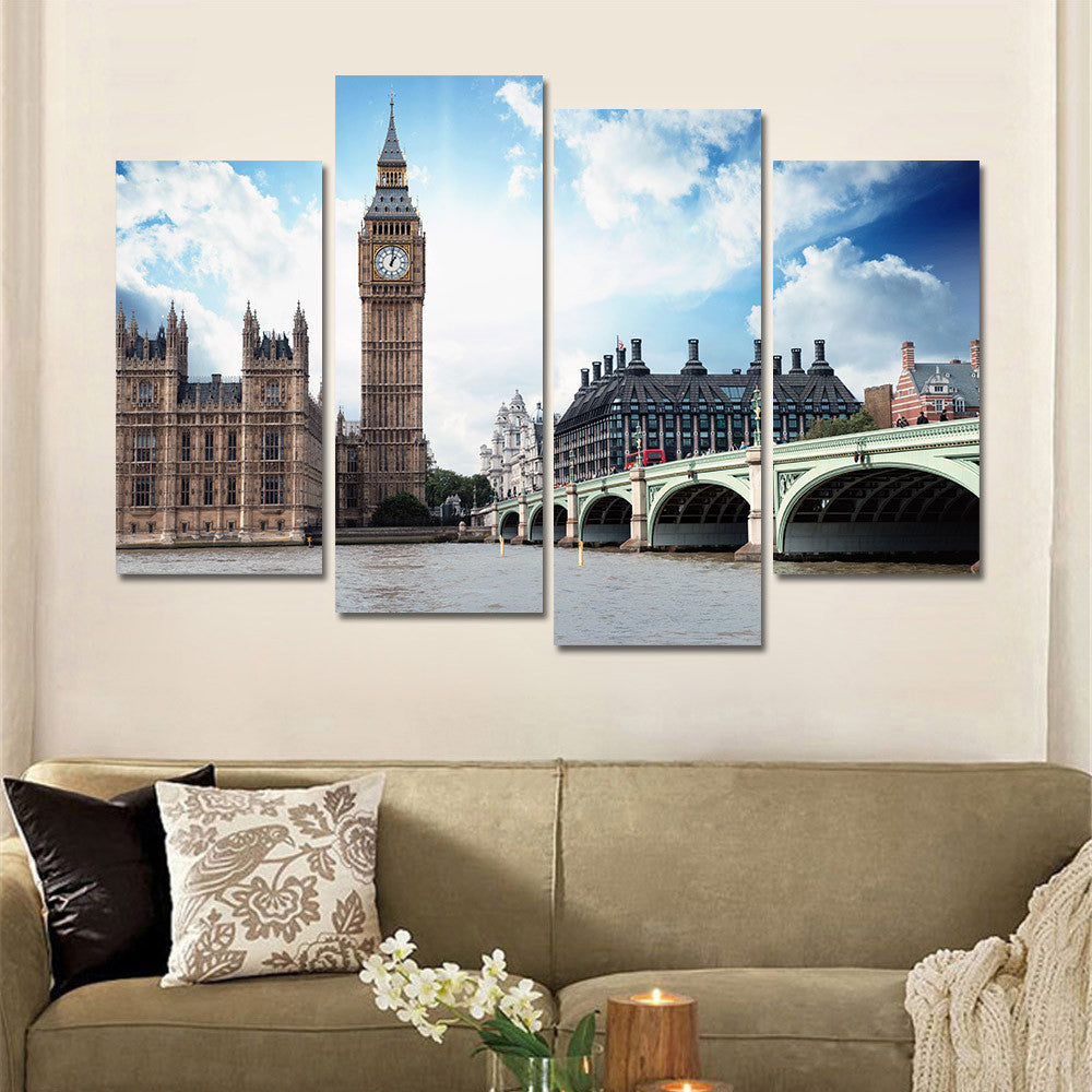 Unframed Poster and Print Mordern Painting Canvas Pictures for Living Room City Landscape Oil Spray Wall Art Home Decor 4 Pieces