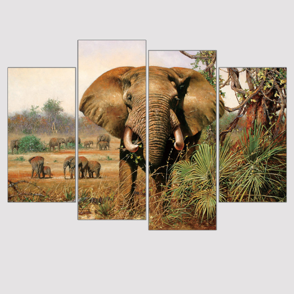 Modern Large Canvas Paintings African Elephant Paintings Animal Art Print Wall Painting Home Decor Oil Picture Unframed 4 Pieces