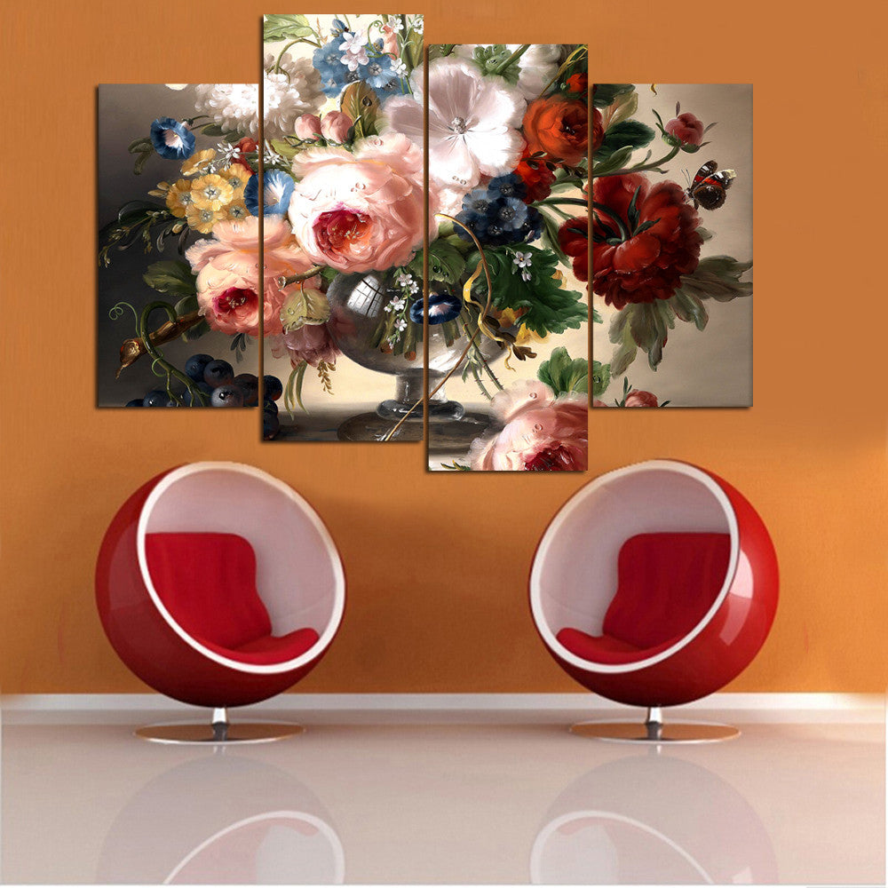 No Frame 4 Panel Flower Canvas Painting HD Oil Picture Poster Modern Home Wall Decor Canvas Print Wall Pictures for Living Room