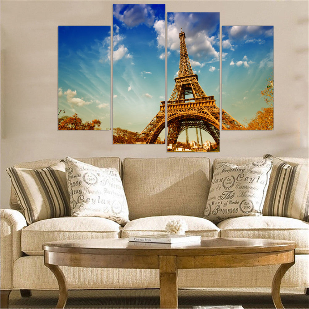 Unframed Eiffel Tower Canvas Art Print and Poster Home Decor HD Wall Painting for Living Room Free Shipping (5 Color) 4 Pieces