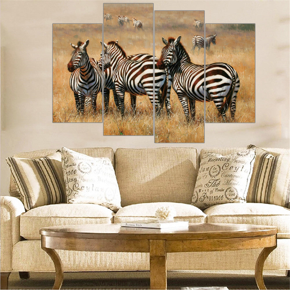 Modern Zebra Paintings Large Canvas Paintings Animal Print Grassland scenery Wall Art Picture Home Decoration Unframed 4 Pieces