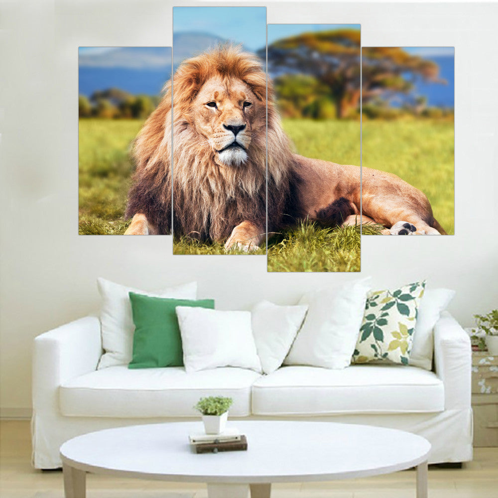 Mordern Lion Canvas Painting Animal Wall Art Posters and Prints Spray Painting Home Decor Oil Picture for Home No Frame 4 Pieces