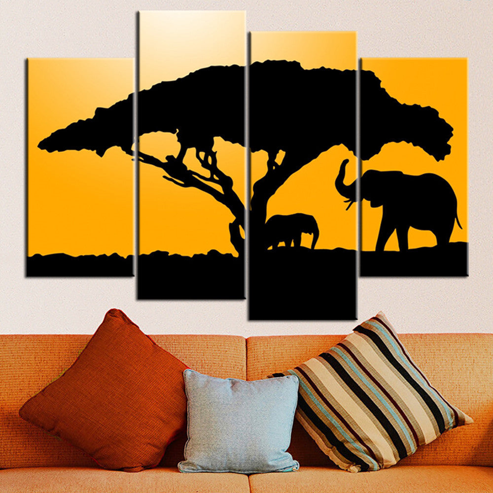 Unframed Elephant Oil Painting Animal Landscape Cuadros Decoration Home Decor Canvas Art Wall Pictures for Living Room 4 Pieces
