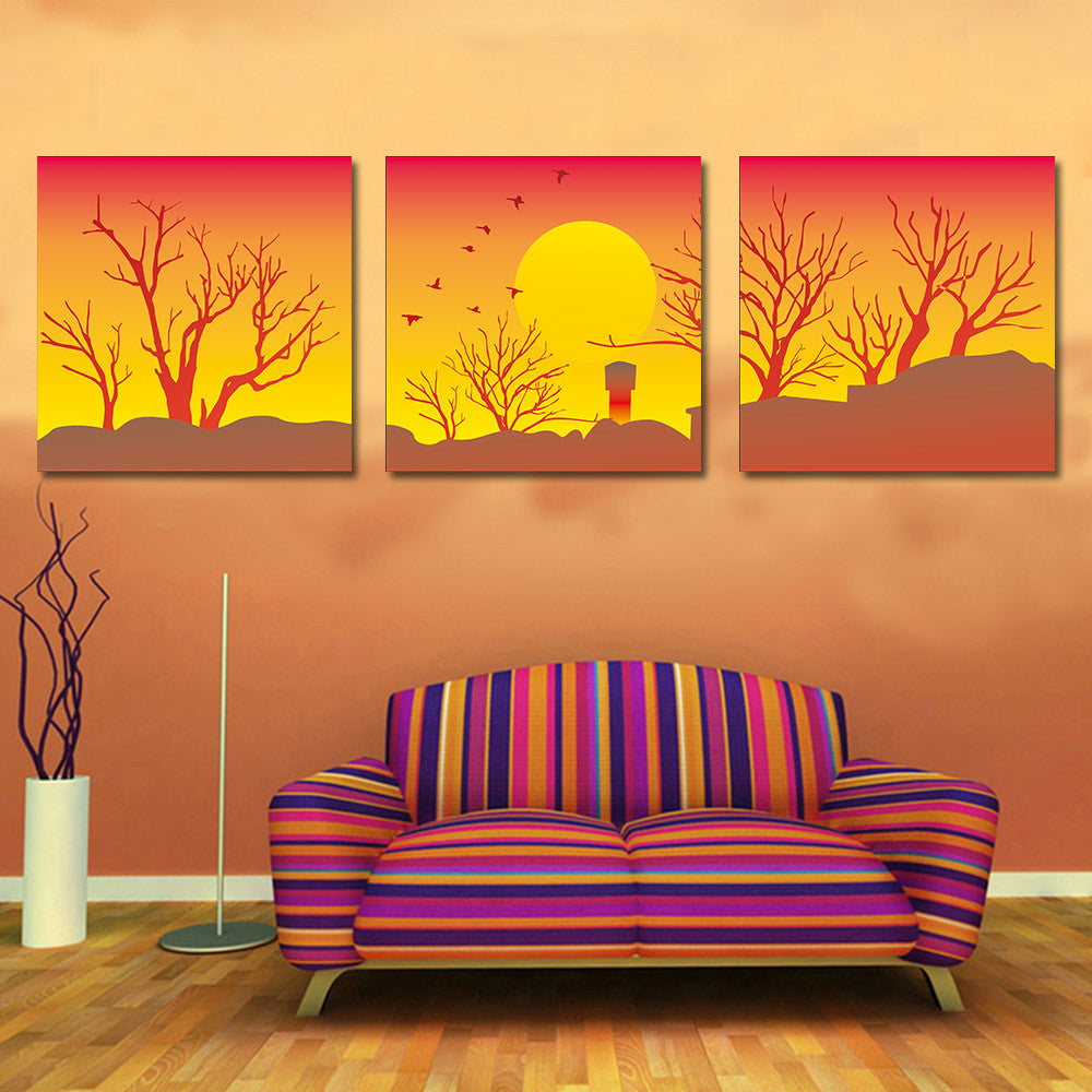 Canvas Printed Sunset Modular Picture Oil Painting Scenery Landscape Wall Pictures for Living Room Home Decor Unframed 3 Pieces
