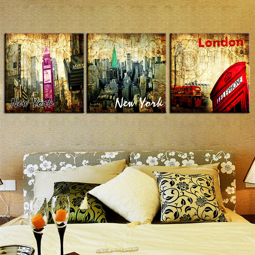 3 Piece Modern Abstract Oil Painting New York Landscape Home Decor Canvas Art Poster Print Wall Picture for Living Room No Frame