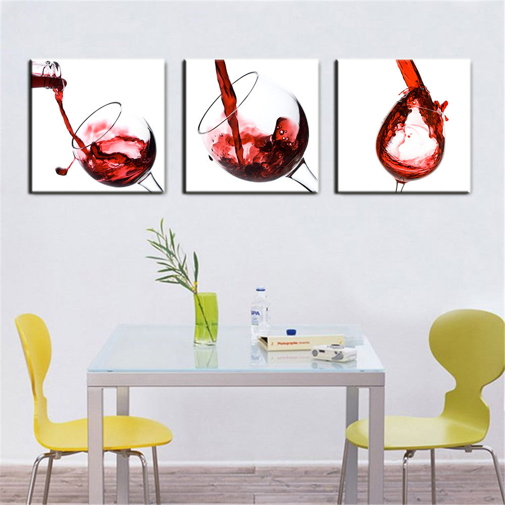 3 Panel Red Wine Glass Painting Canvas Wall Art Picture Home Decoration Living Room Canvas Print Painting Canvas Art Unframed