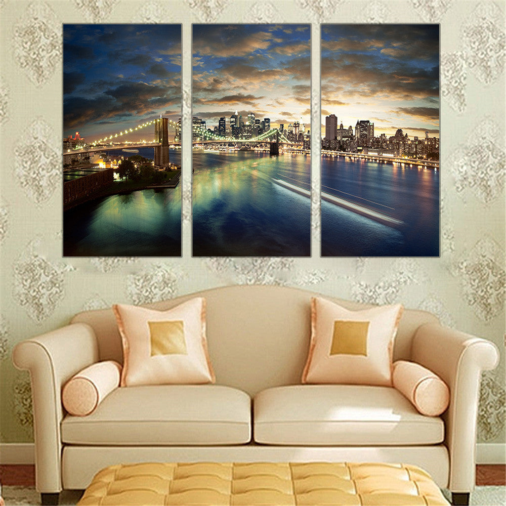 No Frame Oil Painting Famous Building Europe Germany Bridge Night View Modular Pictures Art Wall Canvas Scenery Home Decor 3pcs