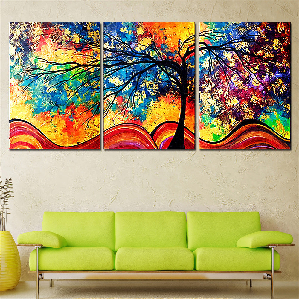 Drop-shipping Abstract Oil Painting Colorful Trees Modern Canvas Wall Art Picture No Frame Wall Pictures for Living Room 3pcs