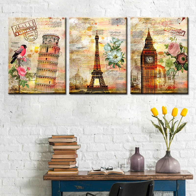 Drop-shipping Famous Building Painting Colorful Canvas Painting Oil Pictures for Living Room Home Decor Art Print Unframed 3pcs