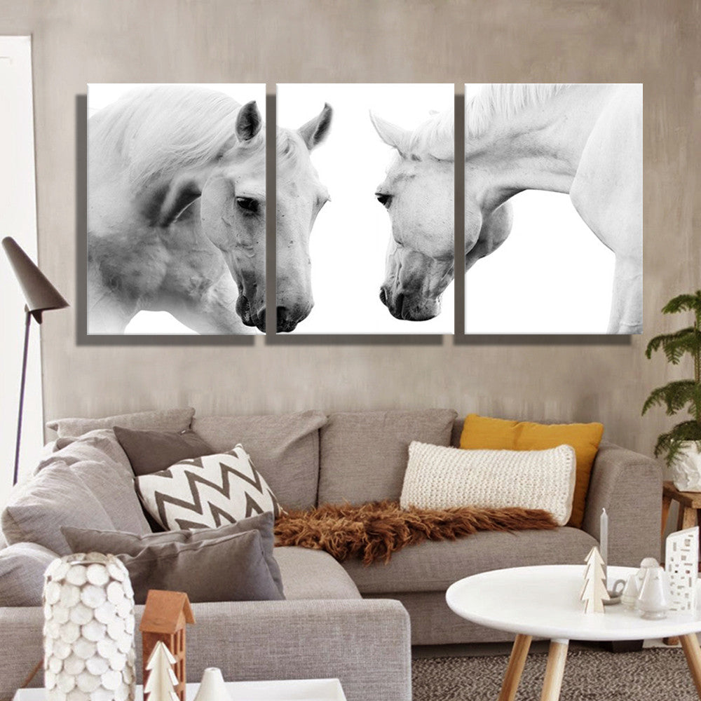 Oil Painting Canvas The White Horses Wall Art Decoration Painting Home Decor On Canvas Wall Pictures For Living Room (3PCS)