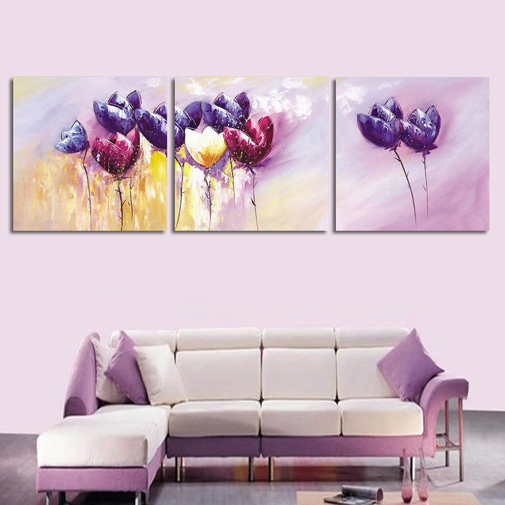 3 Pcs/set Abstract Purple Flower Wall Art Painting Prints on Canvas Flower Painting Canvas Wall Picture for BedRoom Unframed
