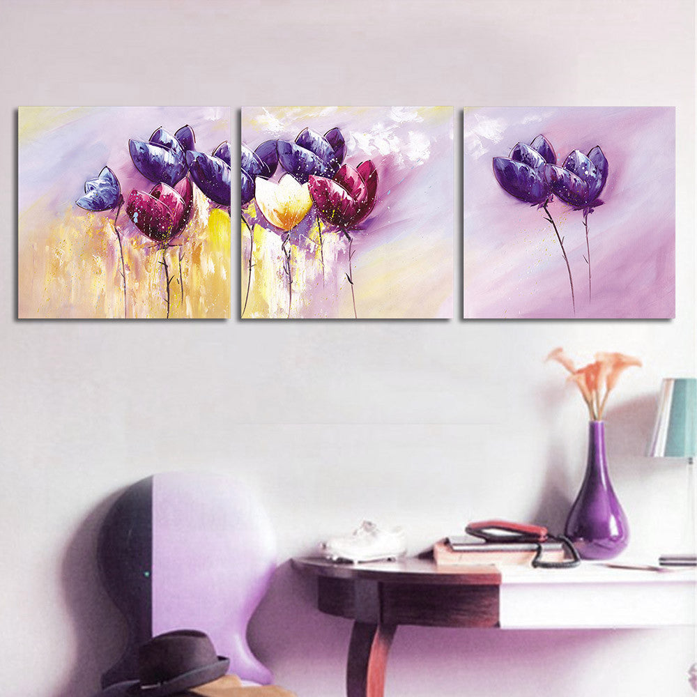3 Pcs/set Abstract Purple Flower Wall Art Painting Prints on Canvas Flower Painting Canvas Wall Picture for BedRoom Unframed