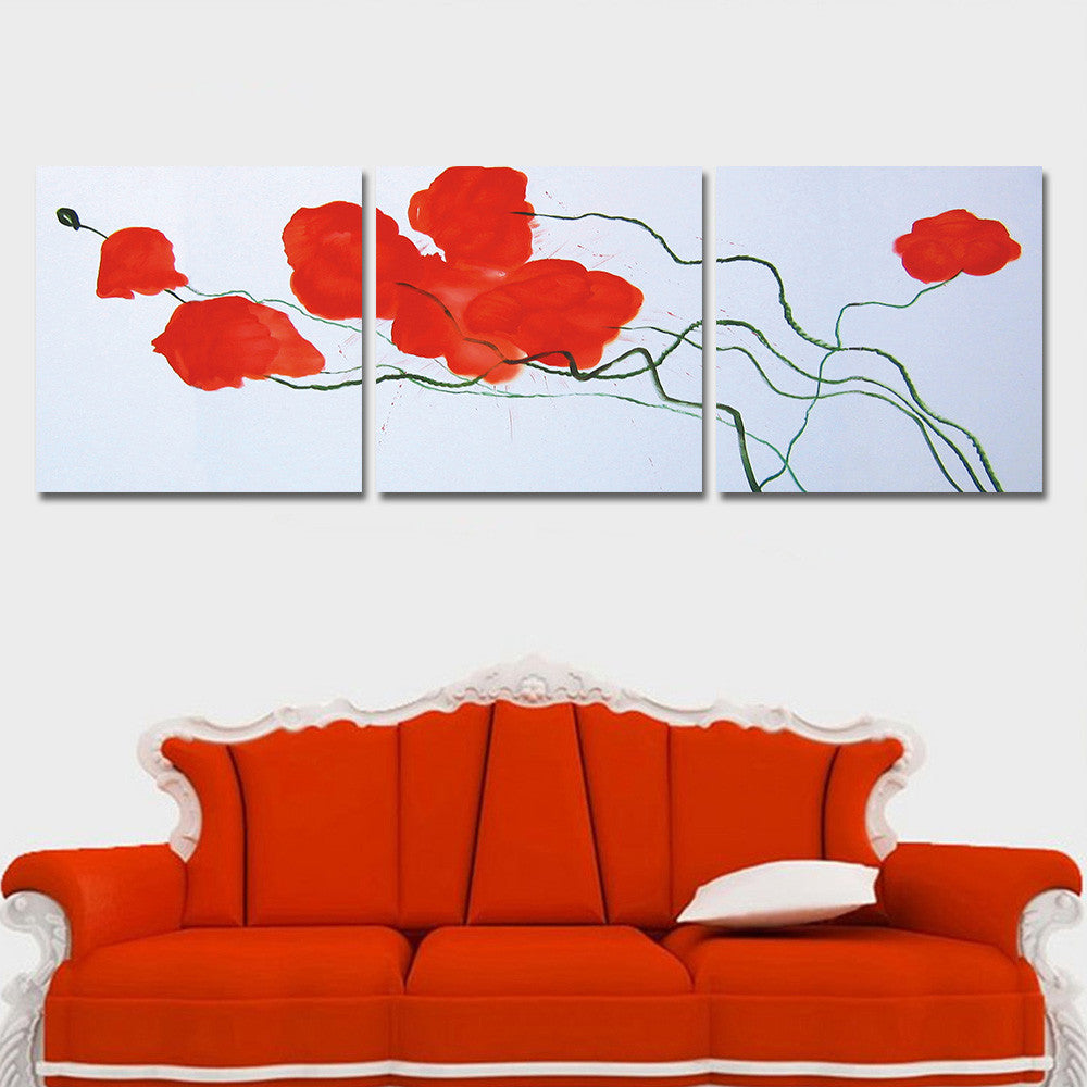 Unframed Red Flower Print Oil Painting Home Decor Wall Art Canvas Picture for Living Room with No Frame Modular-painting 3 Panel