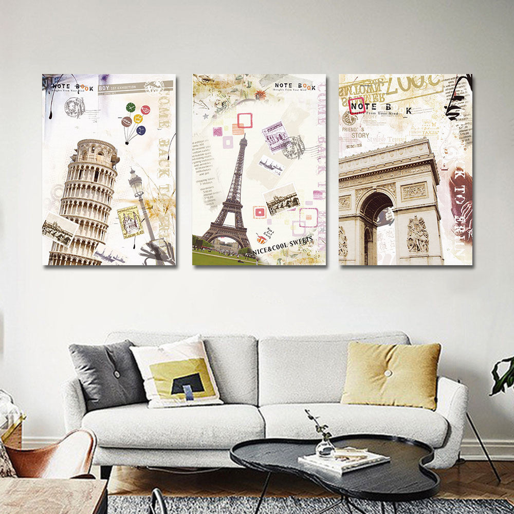 3 Panels Modern Europe Building Landscape Picture Statue of Liberty Building Town Painting Printed on Canvas Wall Art No Frame