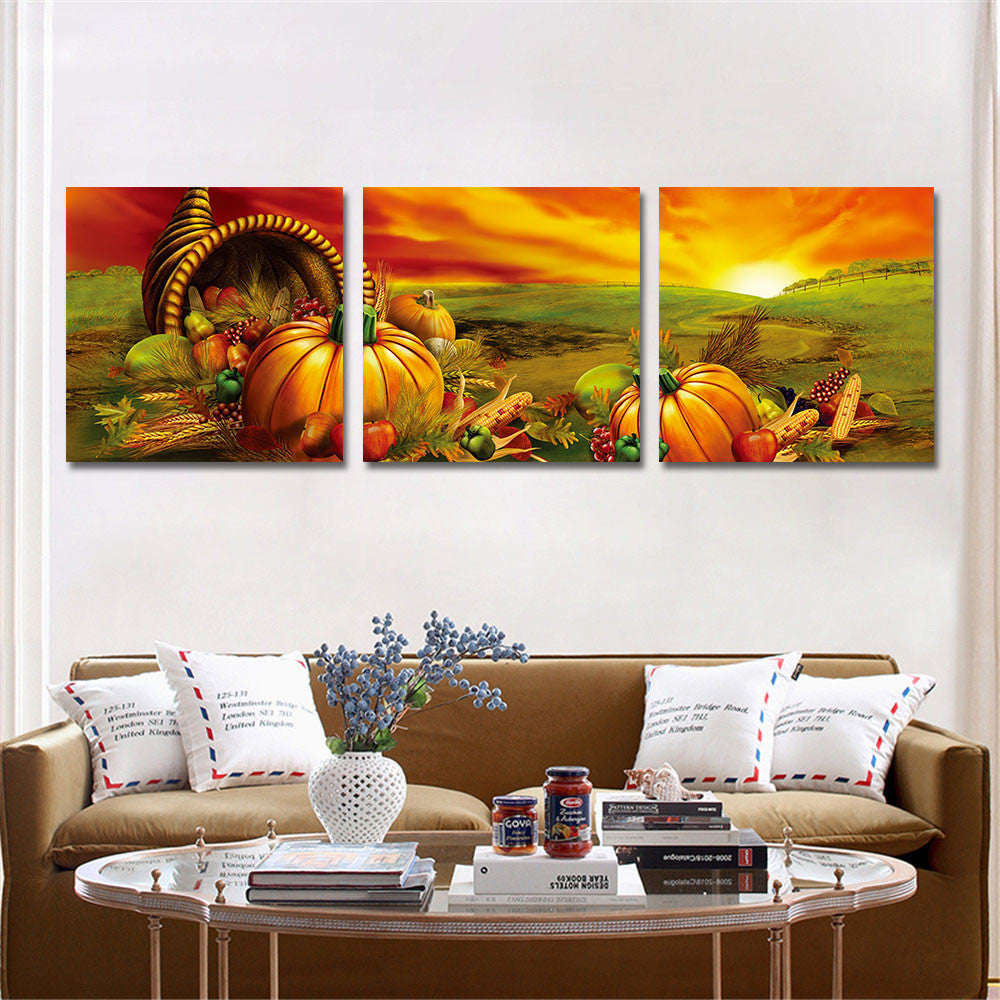 3 Pieces Unframed Canvas Print Pumpkin Painting Wall Art Oil Pictures for Children's Room Home Decor Poster Canvas Free Shipping