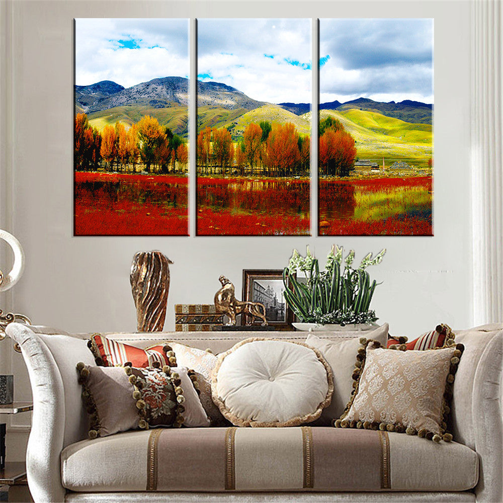 Canvas Painting Tree Scenery Wall Oil Painting Art Picture Mountain River Landscape Wall Art Home Decoration for Room Decor 3Pcs