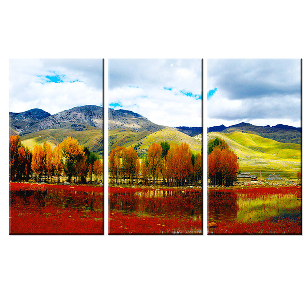 Canvas Painting Tree Scenery Wall Oil Painting Art Picture Mountain River Landscape Wall Art Home Decoration for Room Decor 3Pcs