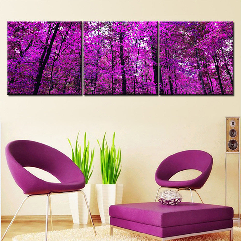 Purple Tree Oil Painting Canvas Art Modern Landscape Painting Cuadros Decoration Wall Pictures for Living Room No Frame 3 Pieces