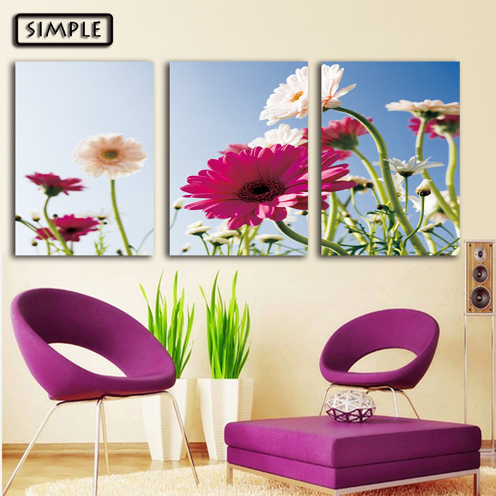 Oil Painting Canvas Pink Flowers Decoration Painting Home Decor On Canvas Modern Wall Picture For Living Room(3PCS)