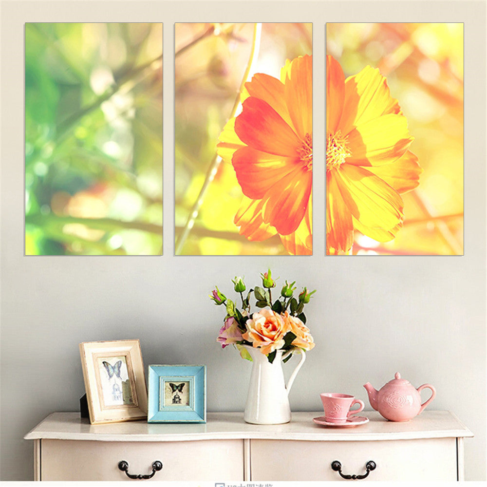 Small Yellow Flower Painting on Canvas Oil Painting Warm Landscape Picture Wall Picture Home Decoration Art Print No Frame 3 Pcs