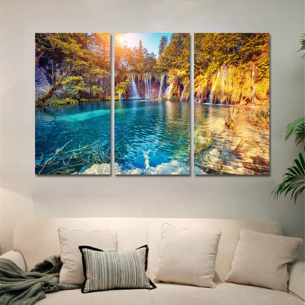 Oil Painting Canvas Pictures for Living Room with No Frame Posters and Prints Landscape Waterfall Wall Art Home Decor 3 Pieces