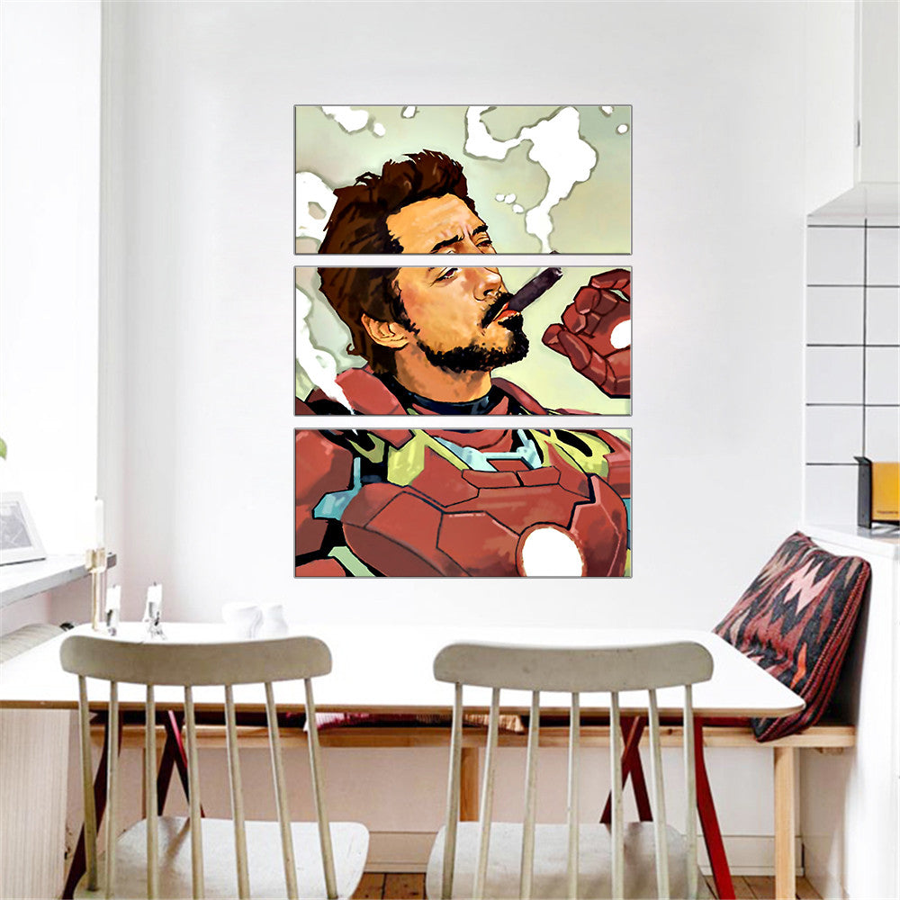 Mordern Canvas Painting for Kids Room Iron Man Cartoon Posters and Prints Cuadros Decoration Modular Painting NO Frame 3 Pieces