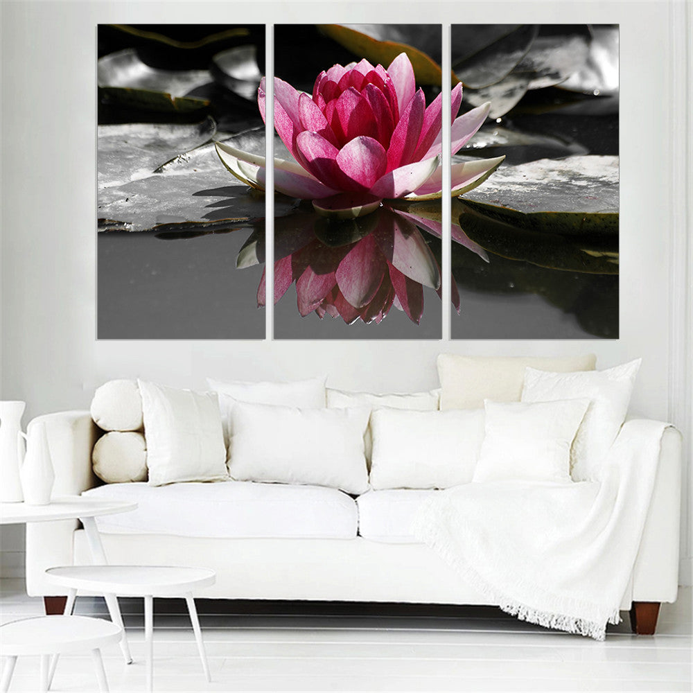 Lotus Print on Canvas Modern Home Decoration Flower Ink Oil Painting Unframed Wall Pictures for Room Wall Decor Panels 3 Pieces