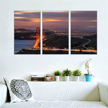 Load image into Gallery viewer, Mordern Night View Modular Art Printed Sunset Seascape Modular Picture on Canvas Scenery Golden Gate Bridge Home Decoration 3pcs
