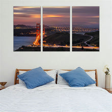 Load image into Gallery viewer, Mordern Night View Modular Art Printed Sunset Seascape Modular Picture on Canvas Scenery Golden Gate Bridge Home Decoration 3pcs
