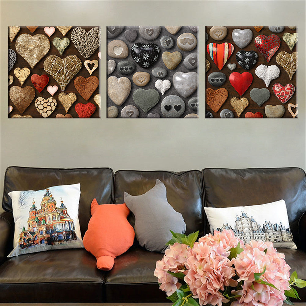 3 Pieces Heart Shape Stone Canvas Picture Art Print Wall Paintin Home Decor for Living Room Unique Christmas Decoration Unframed
