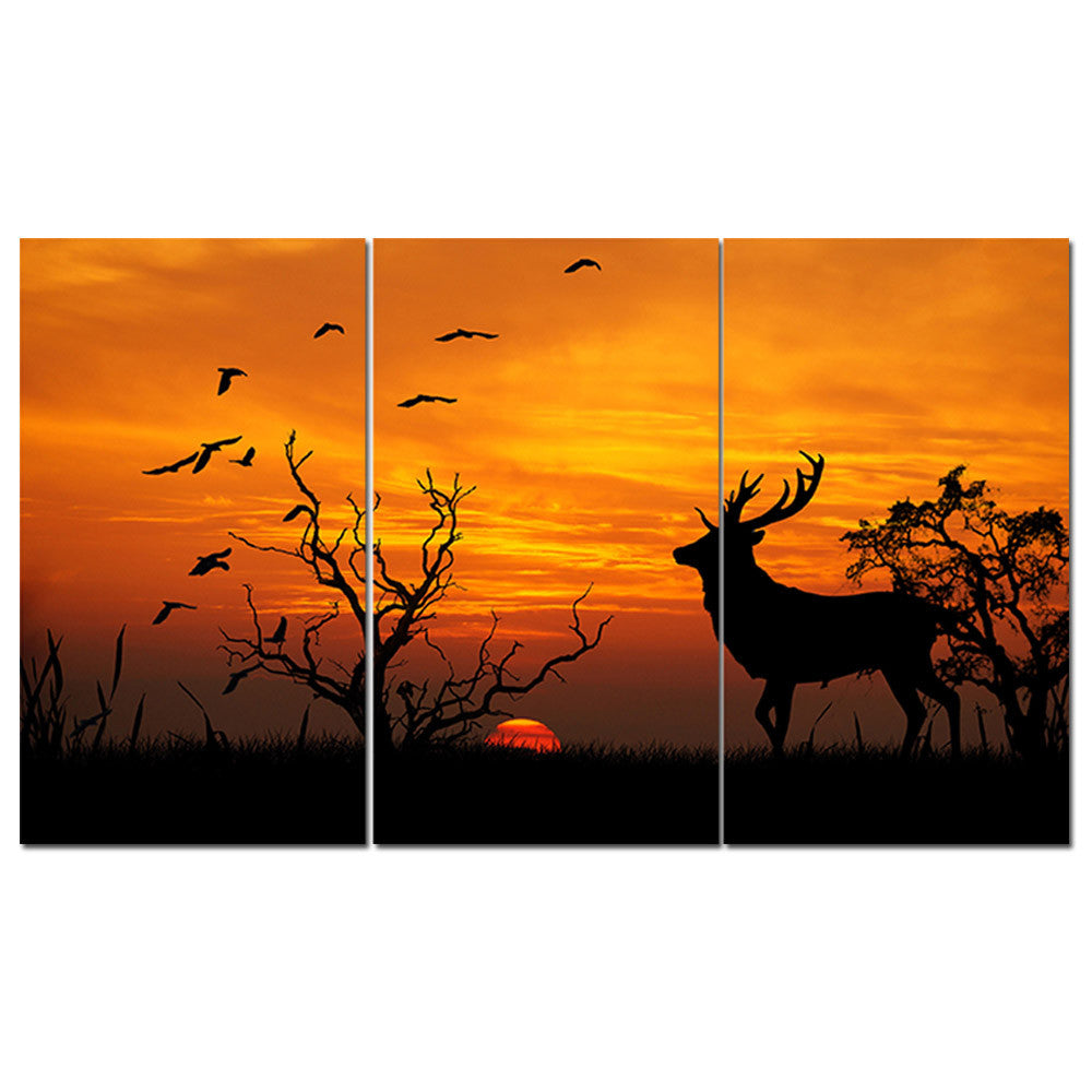 Deer Canvas Painting Animal Landscape Yellow Poster and Print Home Decor Wall Art Oil Picture for Living Room No Frame 3 Pieces