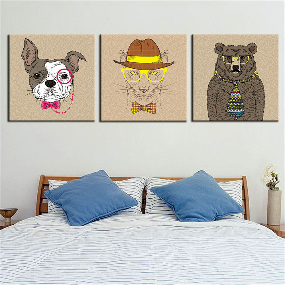 Deer Canvas Art Lion Oil Painting Cartoon Cute Animal Poster and Print Home Decor Wall Picture for Living Room No Frame 3 Pieces