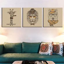 Load image into Gallery viewer, Deer Canvas Art Lion Oil Painting Cartoon Cute Animal Poster and Print Home Decor Wall Picture for Living Room No Frame 3 Pieces
