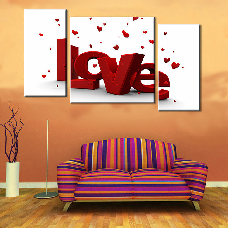 Oil Painting Canvas Print Letter Love Home Decor Art Work on Wall Sweet Gift for Lovers Wedding Decoration Picture 3pcs