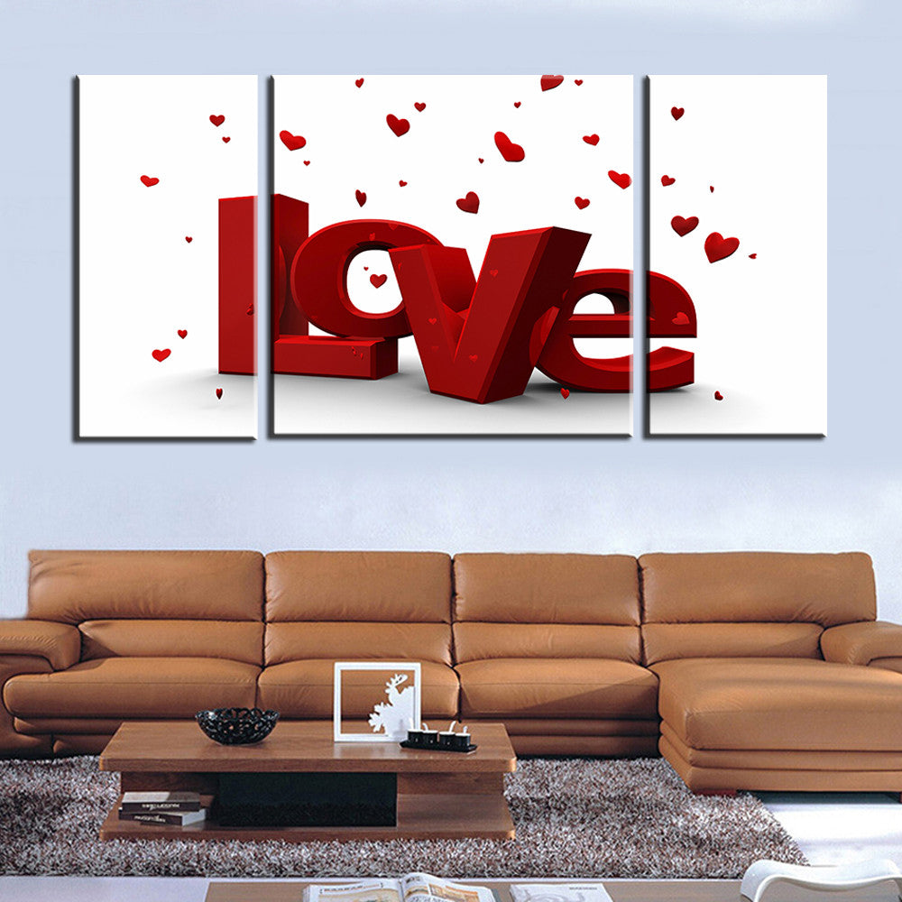 Oil Painting Canvas Print Letter Love Home Decor Art Work on Wall Sweet Gift for Lovers Wedding Decoration Picture 3pcs
