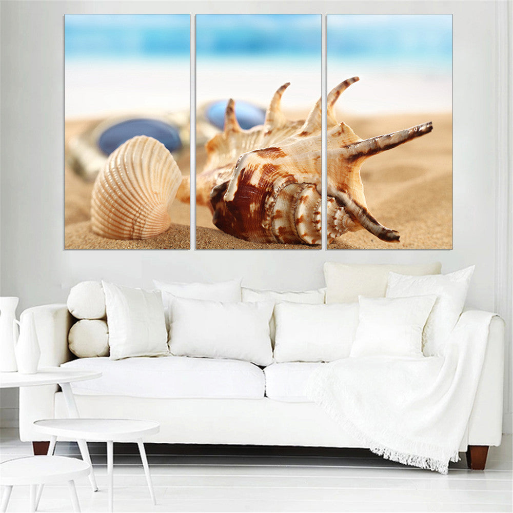 Modern Canvas Pictures Shells Seaview Landscape Beach Wall Posters and Prints Home Decor Oil Paintings for Living Room 3 Pieces
