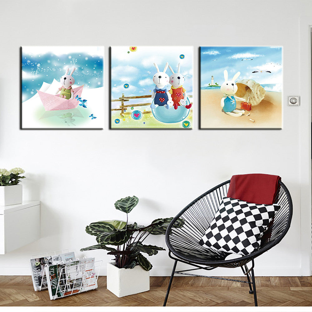 3pcs Print Poster Canvas Wall Art Cartoon Rabbit Orchids Decoration Art Oil Painting Modular Pictures on The Wall Kids Room